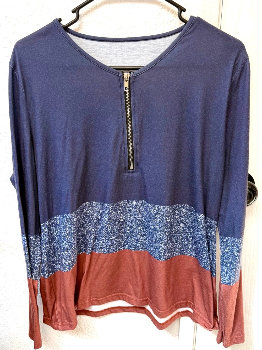 Navy Colorblock Zip-Front Women’s Top Size XL